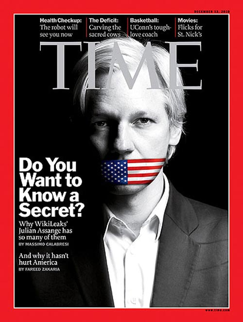 julian assange time magazine cover color american flag gag over mouth