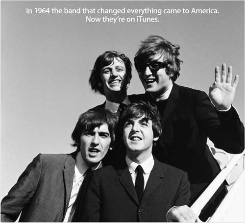 the beatles black and white waving from airplane steps in apple advertisement the band that changed everything