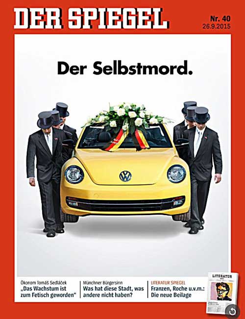 volkswagen suicide der spiegel magazine cover color yellow vehicle carried by pallbearers