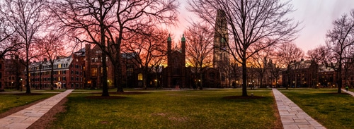 yale old campus color wide angle dusk