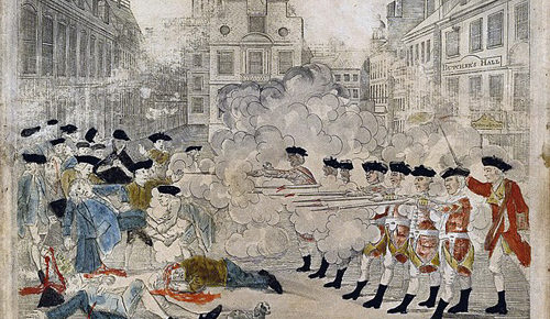 boston massacre color engraving british firing americans shot