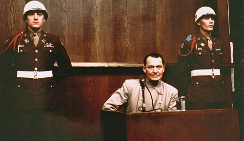 hermann goering seated in dock nuremberg trial 1945