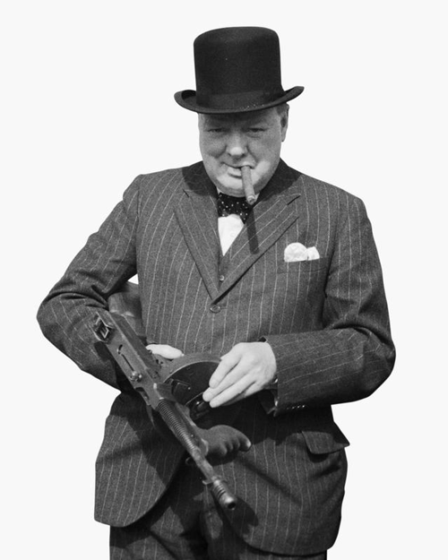 winston_churchill_tommy_gun_cigar_hat_suit_black_and_white_via servetolead.com