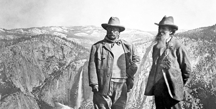 Theodore Roosevelt and John Muir at Yosemite 1903 California black and white mountains via @servetolead.com